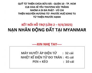 Kính thông báo: kết thúc chương trình cứu trợ động đất Myanmar