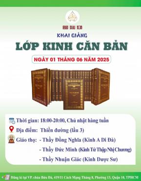 Thông báo: Khai giảng Lớp Kinh Căn Bản tối Chủ nhật hàng tuần.