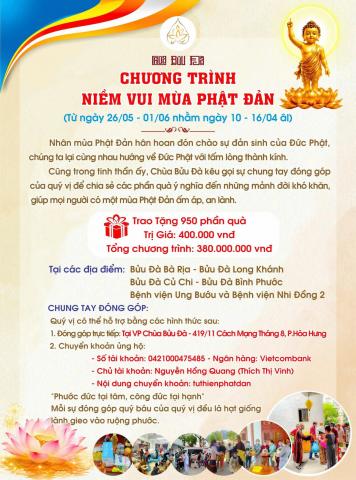 Kính gửi quý Phật tử lịch công tác thiện nguyện mùa Phật Đản năm 2026 tại chùa Bửu Đà