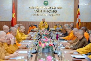 Hòa thượng Chủ tịch Hội đồng Trị sự chủ trì phiên họp về việc sáp nhập Ban Trị sự GHPGVN tỉnh, thành phố