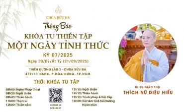 Thông báo: Khóa tu 'Một ngày tỉnh thức' Kỳ 07/2025