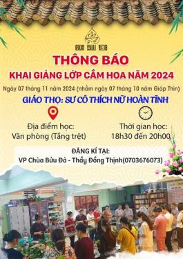 Chùa Bửu Đà: Thông báo mở lớp 'Cắm hoa cơ bản' năm 2024